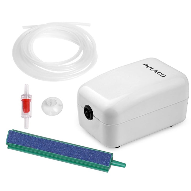 PULACO Ultra Quiet Mini Aquarium Fish Tank Air Pump for 1-20 Gallon Fish Bowl with Air Tube Air Bubbler Stone Check Valve - Image 1